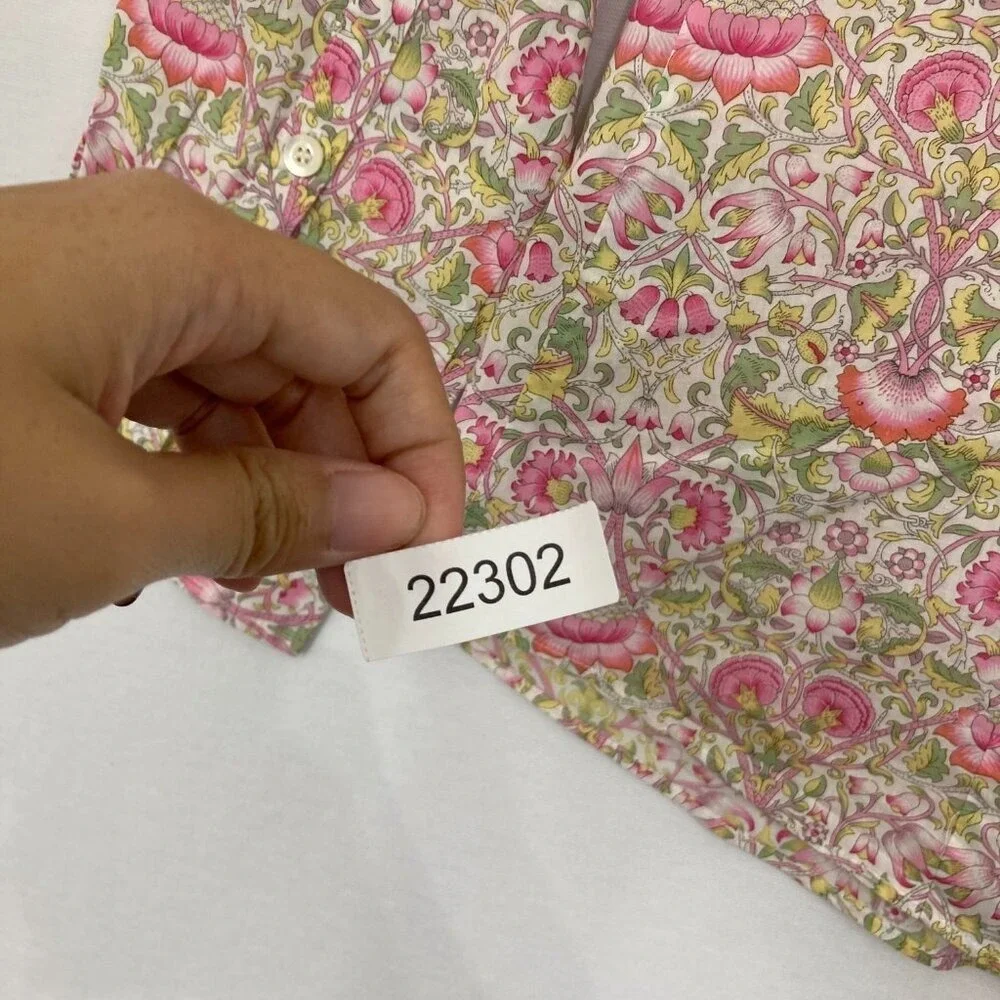 J. Crew sz 2 Liberty Art Fabric Pink Green Floral Lodden‎ Print Button Up Preppy